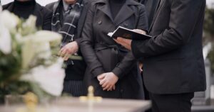 A Bible placed at a funeral service.