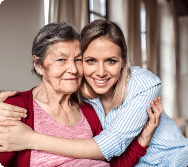 Mother and daughter hugging